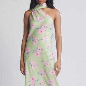 WAYF Avery Floral Gown Green Pink Maxi Dress M NWOT